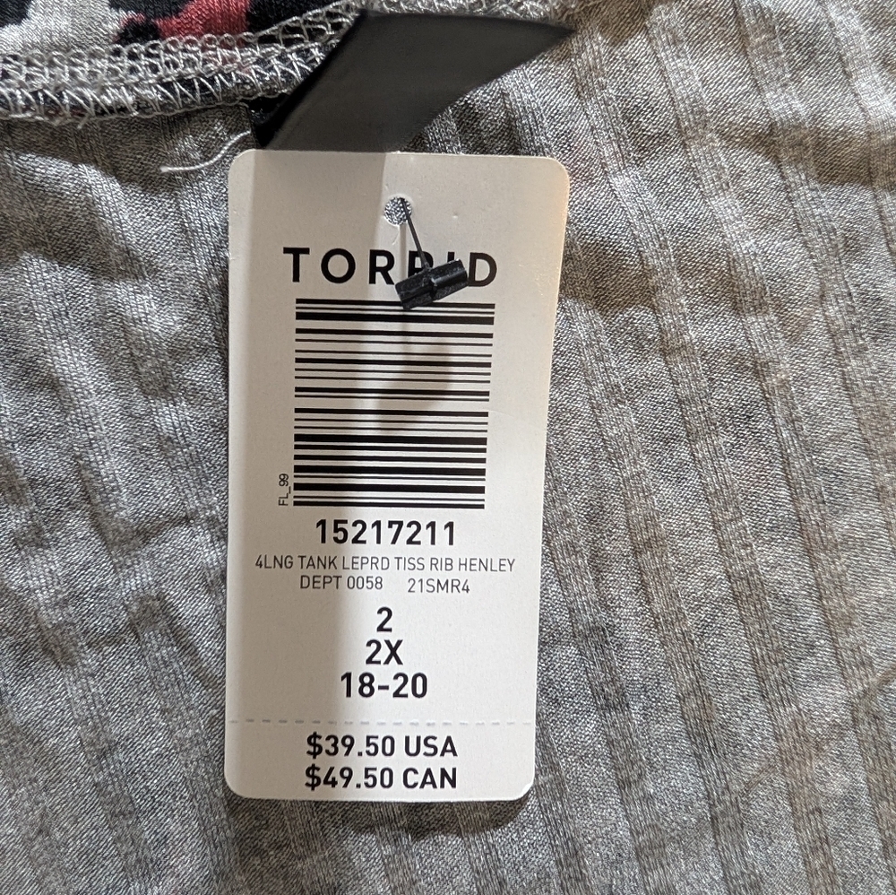 Torrid Tank Leprd Tiss Rib Henley Size 2X - Picture 2 of 6
